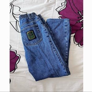 vintage dark blue fleece lined high rise straight leg relaxed gap jeans